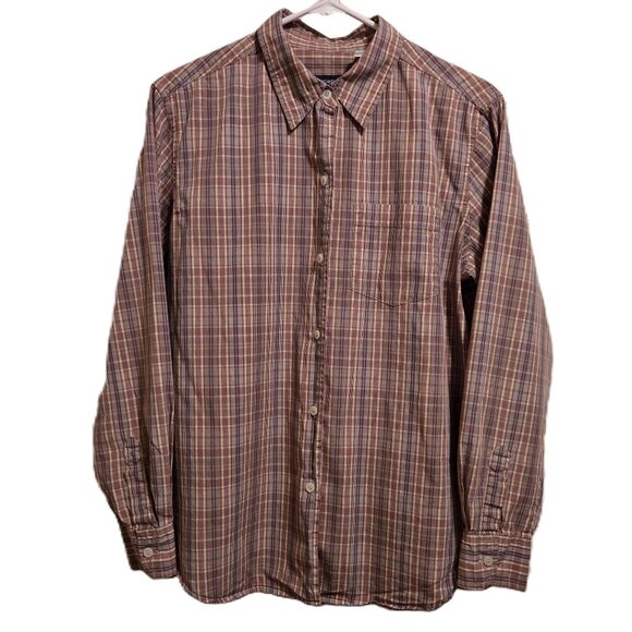 Liz Claiborne Button Down 100% Cotton Blouse Brown/Purple Plaid Women's Size M - Picture 1 of 5